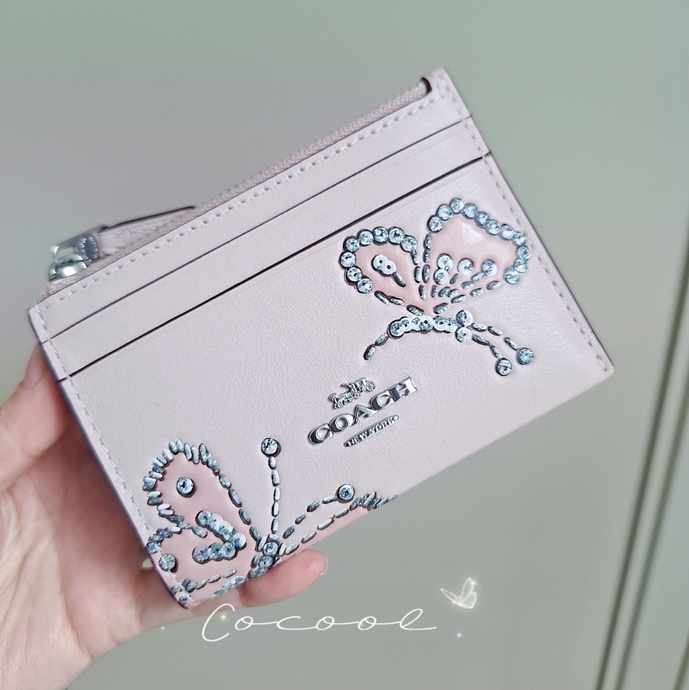 New Coach Mini Skinny Id Case With Butterfly Print NWT CCM78 In Seashell